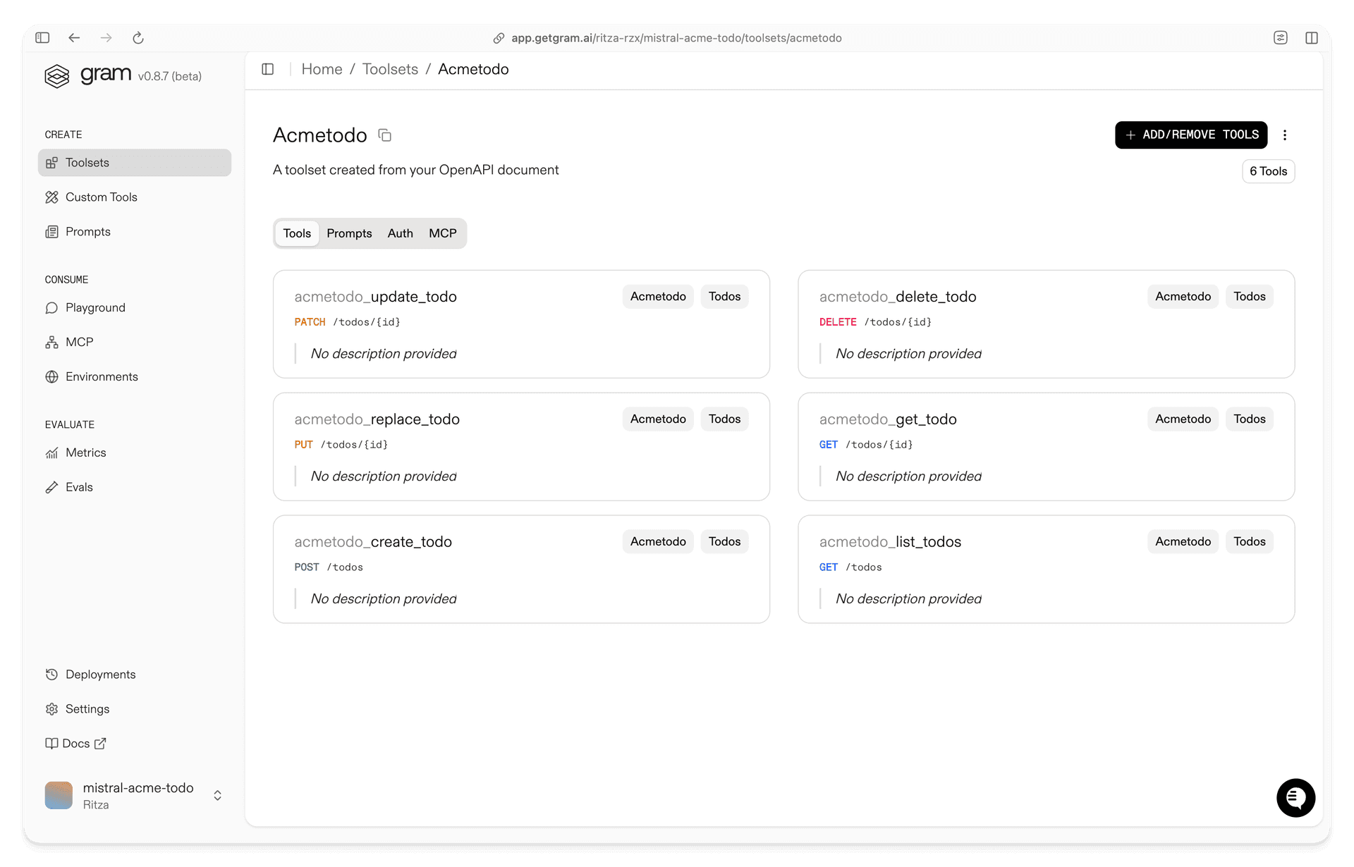 Screenshot of the MCP details page